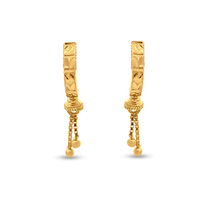 Tarini: 22k Yellow Gold Studs with Hanging Gold Beads