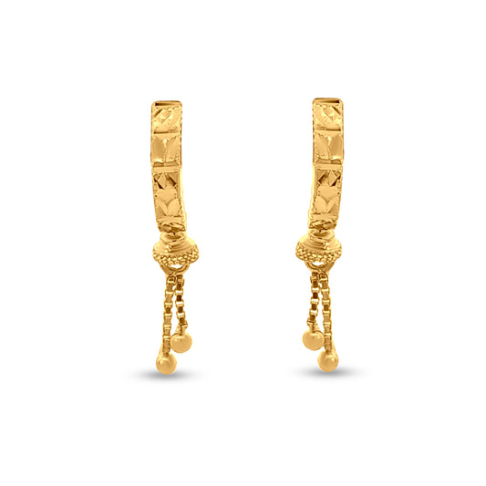 Tarini: 22k Yellow Gold Studs with Hanging Gold Beads