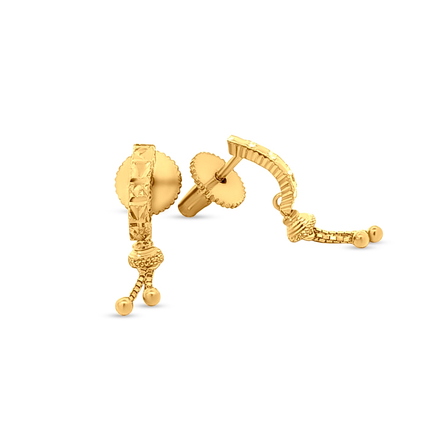 Tarini: 22k Yellow Gold Studs with Hanging Gold Beads