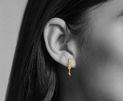 Tarini: 22k Yellow Gold Studs with Hanging Gold Beads