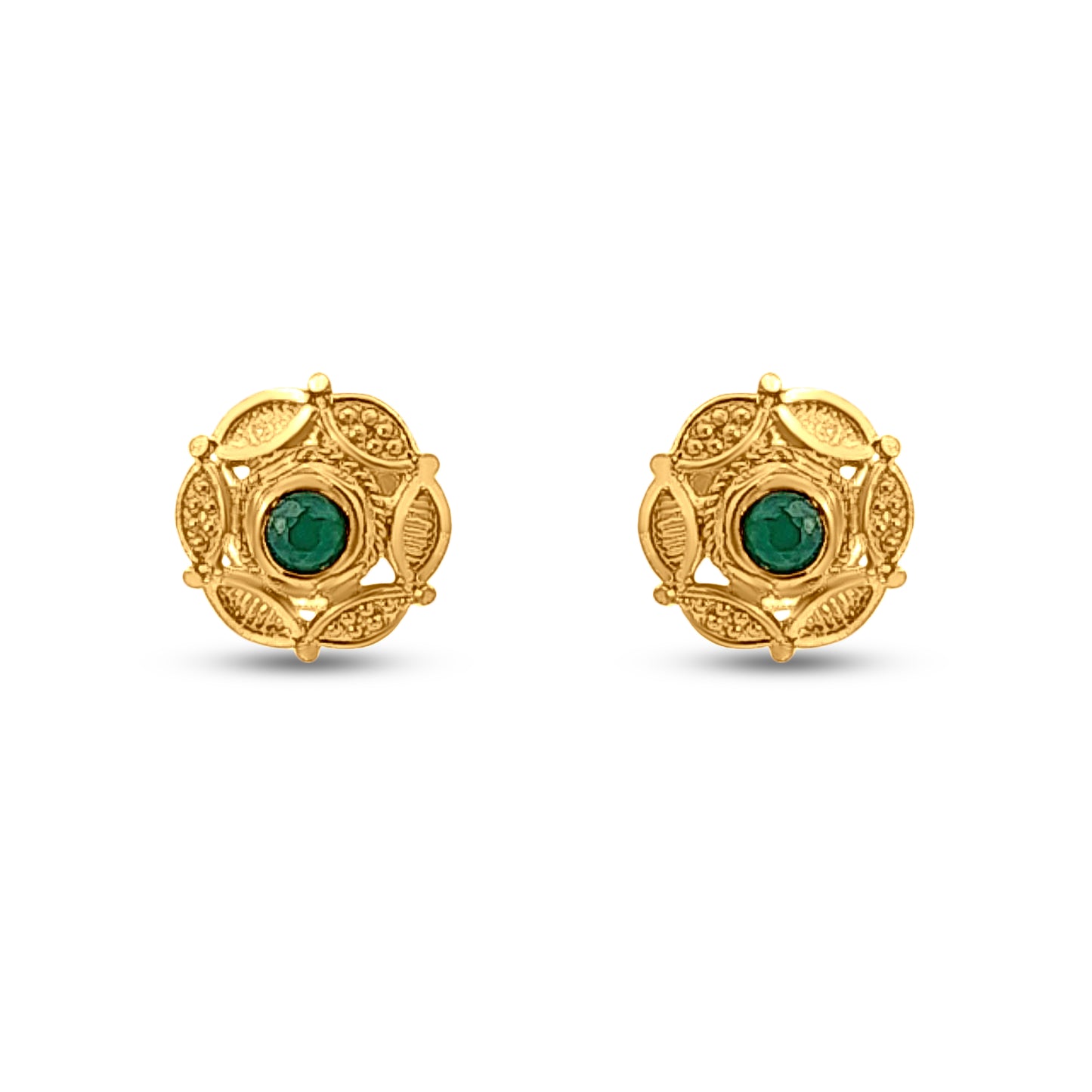 22k Yellow Gold Traditional Green Stone Studs