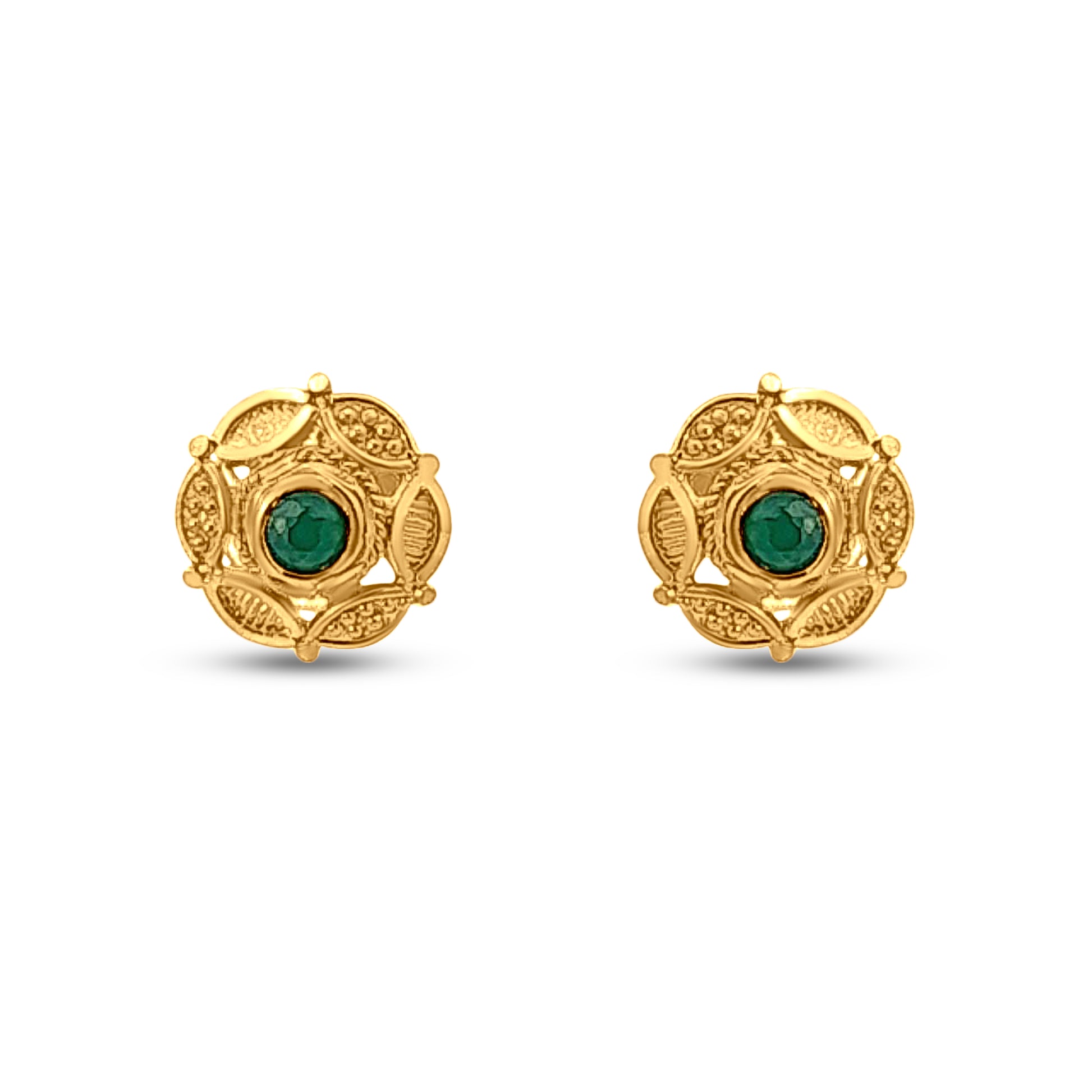 22k Yellow Gold Traditional Green Stone Studs