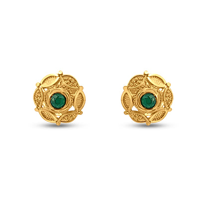 22k Yellow Gold Traditional Green Stone Studs