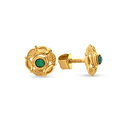 22k Yellow Gold Traditional Green Stone Studs