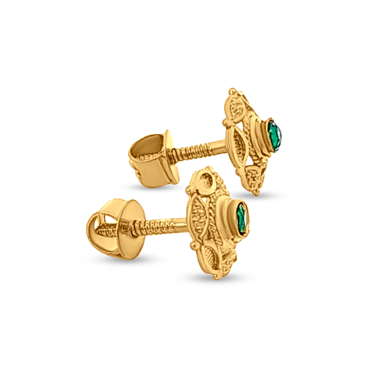 22k Yellow Gold Traditional Green Stone Studs